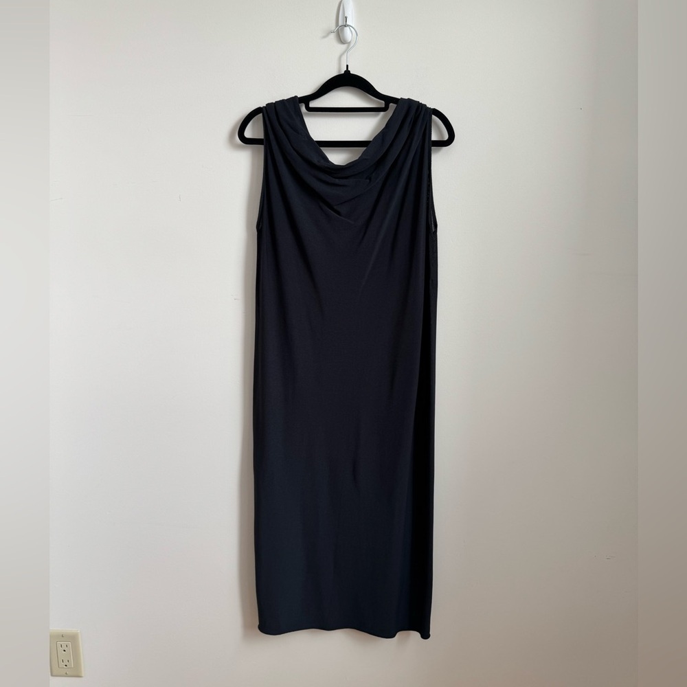 Liviana Conti Black Sleeveless Midi Viscose Drape Dress Size 8